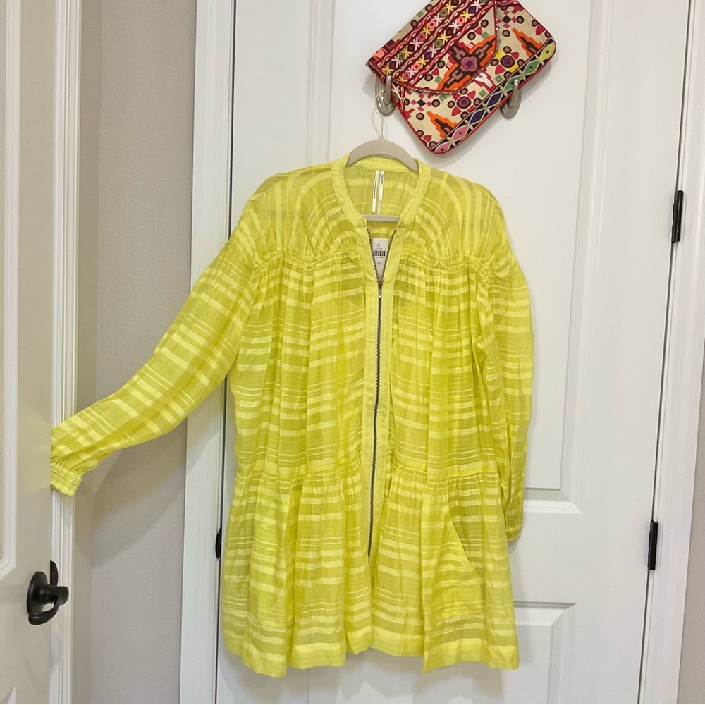 Anthropologie Zip-Front Mini Dress Yellow Size S, NWT - Picture 2 of 6